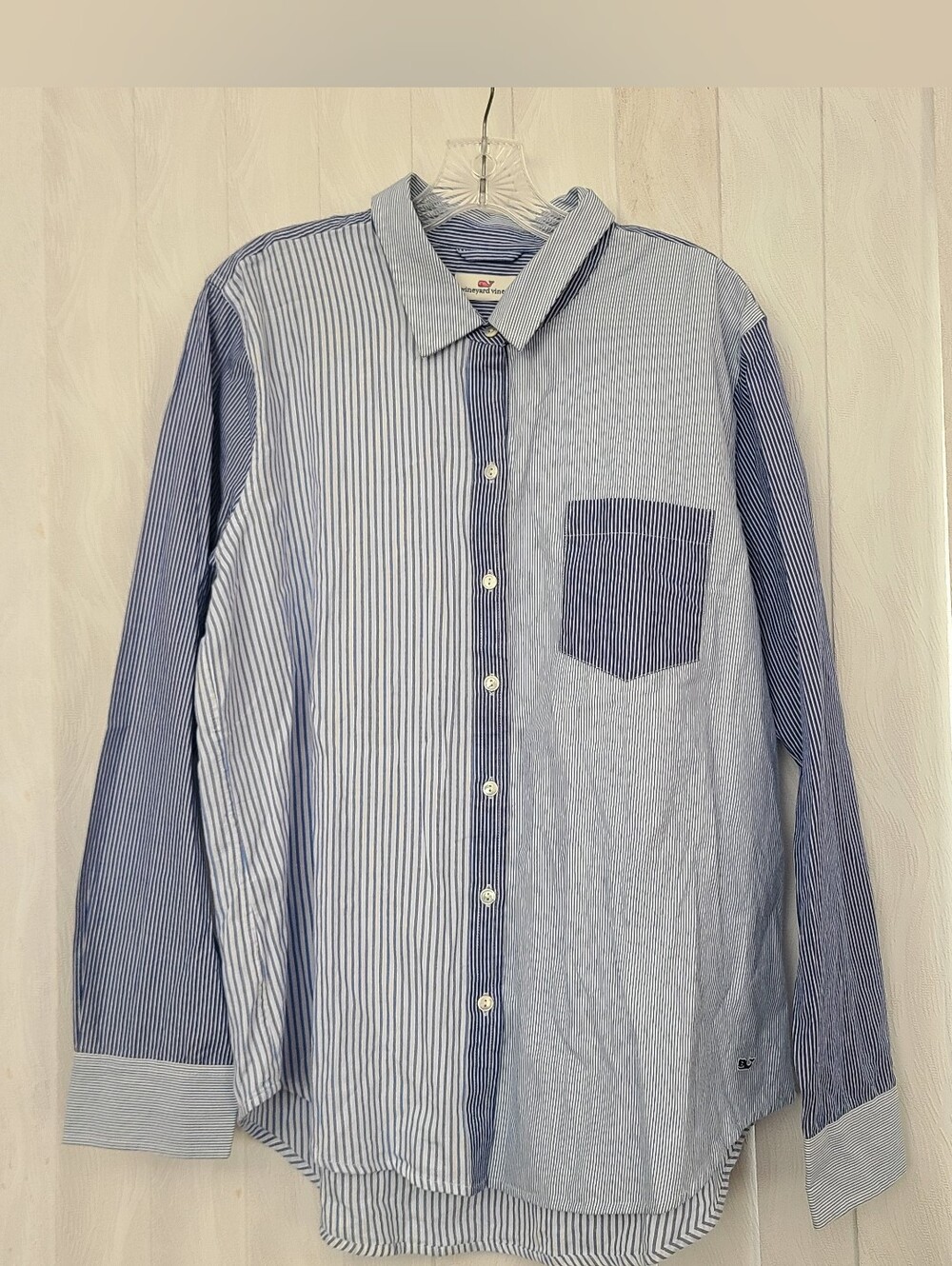 Vineyard Vines Womens Sz 16 Blue White Stripe Nautical Preppy Coastal Button Up